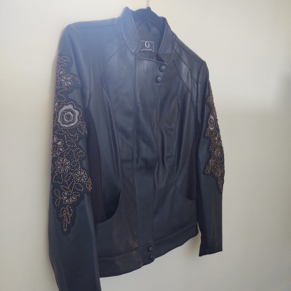Faux-Leather Rosette•Stud Embroidery Jacket~ by Giuliana Rancic Size: S